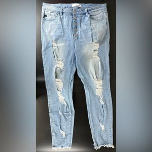 KanCan Women's Light Wash High Rise Button Fly Distressed Skinny Jeans Size XL